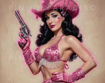Pink Rhinestone Cowgirl Poster | 80s Burlesque Western Glam Art Print