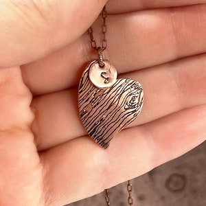 Copper Heart Necklace, Mother&#39;s Day, Wood necklace, Personalized initials