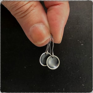 Tiny sterling silver oxidized earrings, round earrings, domed earrings, disc earrings, minimalist earrings