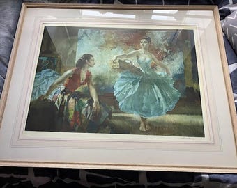 Impresión de prueba de artista "Eva y Yasmin" firmada por Sir William Russell Flint – 1958 Edición limitada firmada – Sello del Gremio de Comercio de Bellas Artes – Enmarcada
