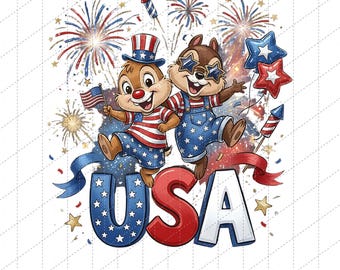 Retro Chip N Dale USA Patriotic Png, Disney 4th Of July Fireworks Png, Independence Day Family Trip 2026, 250th America Anniversary Png