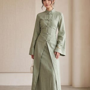 Women Two Piece Skirt Set Chinese Buckle Long Sleeve Top A Line Maxi Skirt Elegant Spring Outfit Traditional Style Suit 2026