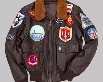 Top Gun Maverick US Navy Leather Jacket - Hand Made Customized Bomber Jacket | Personalized Brown or Black Leather Jackets