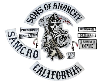 Son of Anarchy MC Biker Patch Set | SOA Biker Patch Set | Iron on patches or Sew On