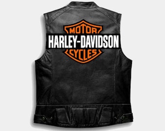 Men's Genuine Leather Motorcycle Vest with Harley-Inspired Embroidery | Biker Club Leather Vest | Riding Waistcoat | Custom Embroidery