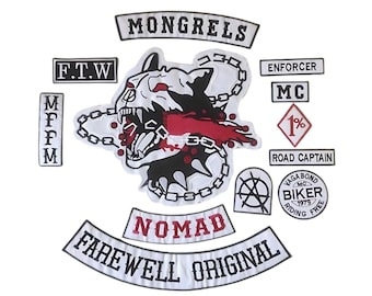 Large Mongrels Biker Patch Set, Embroidered Dog Skull MC Vest Patch, Iron On Motorcycle Club Patch, Biker Back Patch Set, Riding Vest Patch