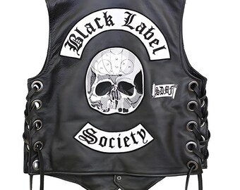 Black Label Society Biker Leather Vest | Black Leather Vest Personalized Gift for Biker