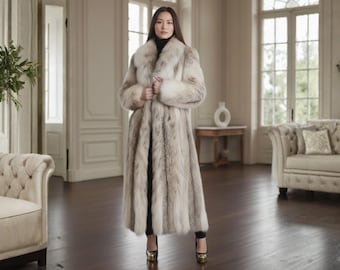 Luxury Silver Faux Fur | Full Length Trench Coat, Women's Long Statement Winter Overcoat, Personalized Gift