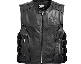 HD Men's SWAT Style Motorcycle Leather Biker Vest Tactical Club Riding Gear | Personalized Gift For Men