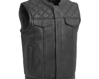 Club Style Black Leather Motorcycle Vest – Timeless Biker Style & Everyday Comfort | Personalized Gift For Biker