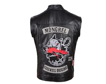 Handmade Black Leather Biker Vest | Men's Black Biker Motorcycle Rider Cosplay Vest