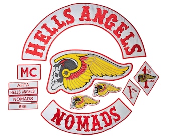 Red Hells Angels Embroidery Patch Set | Biker Vest Patches with Custom Bottom Rocker | Personalized Gift for Motorcycle Rider