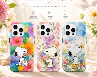 Snoopy Watercolor Floral Phone Case – Cottagecore Bloom Tough Cover (iPhone/Samsung)