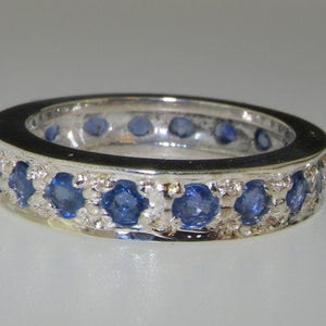 Solid 925 Sterling Silver Natural Light Blue Sapphire Full Eternity  Ring, Victorian Vintage Style Ring - Made in England -