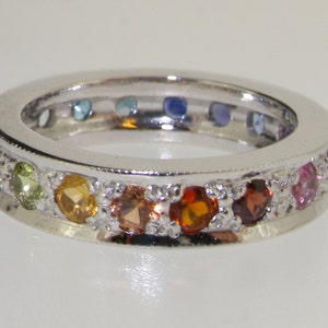 14K White Gold Natural Multi Gemstone, Rainbow Full Eternity | Multi Gemstone Wedding Ring | Pride Ring | Rainbow Gold Ring