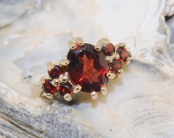 Gold Garnet Ring | Yellow Gold Natural Garnet Engagement Ring | Gold Anniversary Ring | Select your choice of 9K, 10K or 14K Yellow Gold