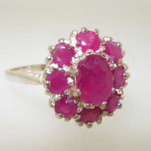 Sample SALE, Size 11 (UK W), Natural Ruby 925 Sterling Silver Cluster Flower Ring, English Vintage Style Floral Ring