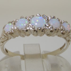 Sample SALE! Size 7.75 (UK P) Genuine Colorful Opal 925 Sterling Silver Half Eternity Ring,  Vintage Style 5 Stone Ring