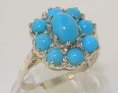 Luxury 14K White Gold Turquoise Flower Cluster Ring - Made in England-Customize in Platinum, Palladium, 14K, 18K, Yellow, Rose or White Gold