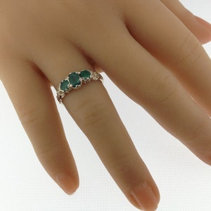 Silver Emerald Ring Sterling Silver Ring Sterling Silver Emerald Ring Emerald Trilogy Ring May Birthstone Vintage Style Ring image 4