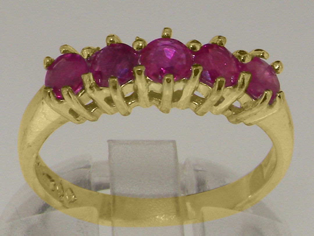 Solid 14k Yellow Gold Natural Ruby Half Eternity Ring | Five Stone Ruby ...