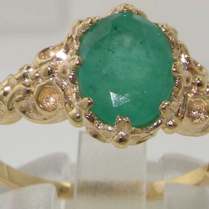 British Made Yellow Gold Natural Emerald Solitaire Ring- 9K, 14k & 18K available.