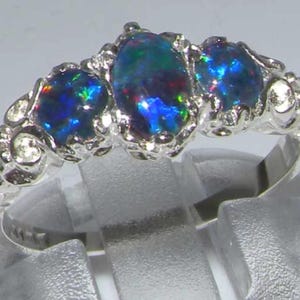 Sample Sale! Sterling Silver Opal Triplet Ornate Trilogy Ring Size 8.25