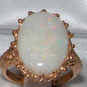 Gorgeous 14K, 14ct Rose Gold Natural Australian Opal Solitaire Anniversary Ring, Engagement Ring - Made in England - Customizable