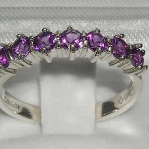 Sample SALE!  Size 10 (UK U ), Natural Amethyst 925 Sterling Silver Genuine Half Eternity Band, 7 Stones Stackable Ring