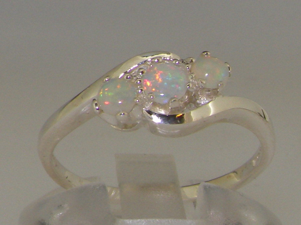 Natural Opal Triplet Ring Solid 925 Sterling Silver – Oval 7x5mm, Size 6-9 US