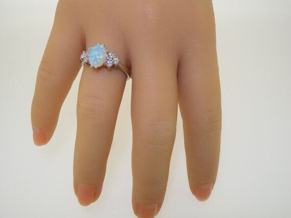 10K White Gold Diamond Natural Opal & Coral 2-stone Ring Oval 8x6mm sizes 5-10 10K White Gold Diamond Natural Opal & Coral 2-stone Ring Oval 8x6mm sizes 5-10