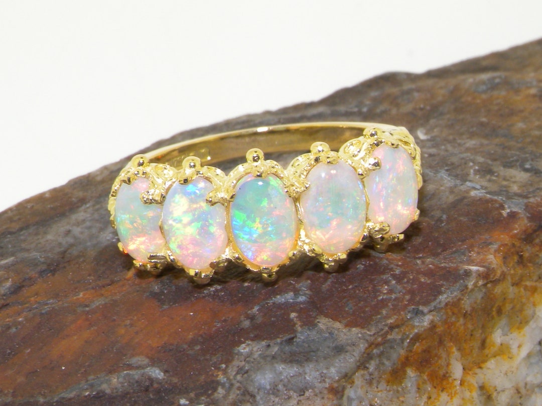 Yellow Gold Natural Australian Opal Victorian Inspired Ring Oval Cut ...