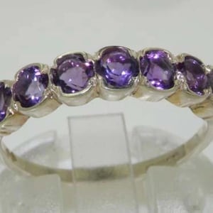 Dainty Solid 925 Sterling Silver Natural Seven Amethyst Wave Half Eternity Ring, English Design Dainty Anniversary Band - Customizable