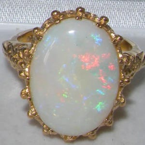 Stunning Ladies 14K Solid Yellow Gold & Natural Colorful Opal Solitaire Ring - Made in England - Customize your Ring!