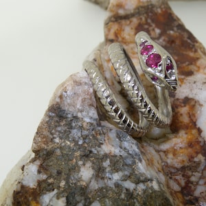 Fabulous 950 Palladium Ruby Double Wrap Snake Ring | Palladium Ruby Ring | Serpent Ring | Ruby Snake Ring