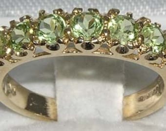 Solid 9ct Yellow Gold Natural Peridot Vintage Style Ring- Customizable 9K,10K,14K,18K Yellow, Rose or White Gold