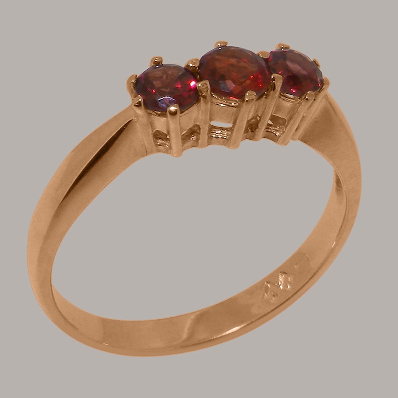 Solid 14k Rose Gold Natural Garnet womens Trilogy Ring - Customi Solid 14k Rose Gold Natural Garnet womens Trilogy Ring - Customi