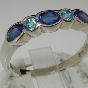 Sample Sale Solid 925 Sterling Silver Blue Sapphire & Blue Topaz Anniversary Ring, Eternity Band - One Size Available 8 1/2, UK Q
