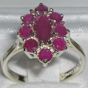 925 Sterling Silver Marquise Natural Ruby Ring, Cluster Flower Ring, Classic Promise Ring - Made in England - Customize:9K,14K,18K Gold