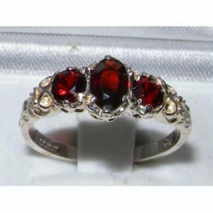 Sample Sale! Sterling Silver Garnet Trilogy Vintage Style Ring | Finger Sizes US 5 and 5 1/2, UK K and  L Only!