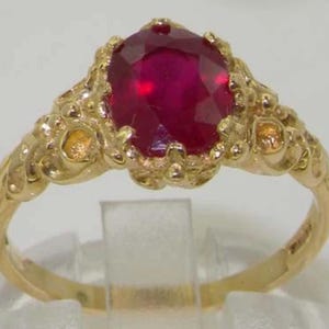 Natural 1.75ct Ruby Solitaire Ring, 9K Yellow Gold English Victorian Style Alternative Engagement Ring, July Birthstone - Customizable