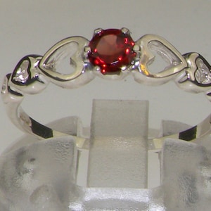 Dainty Open Heart 925 Sterling Silver Natural Garnet Solitaire Ring - Customizable Platinum,9K,10K,14K,18K Yellow, Rose or White Gold
