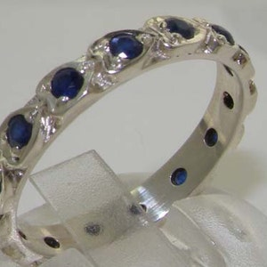 Little Hearts Sapphire Ring, Solid 925 Sterling Silver Natural Dark Blue Sapphire Full Eternity Ring - Made in England - Customizable