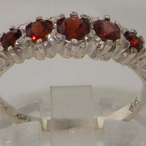 Solid 925 Sterling Silver Natural Five Garnets Vintage Style Band, Half Eternity  Ring -Made in England -Customize: 9K,14K,18K Gold