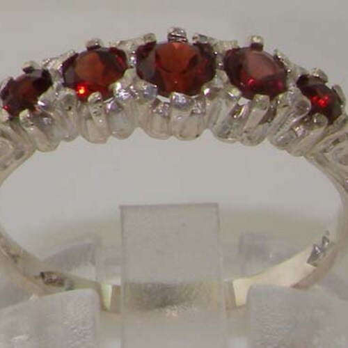 Solid 925 Sterling Silver Natural Five Garnets Vintage Style Band, Half Eternity shops Ring -Made in England -Customize: 9K,14K,18K Gold