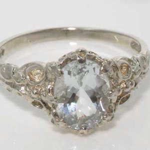 English Natural 1ct Aquamarine Engagement Ring, 9K White Gold Solitaire Victorian Style Ring, March Birthstone Customize:9K,14K,18K Gold image 3