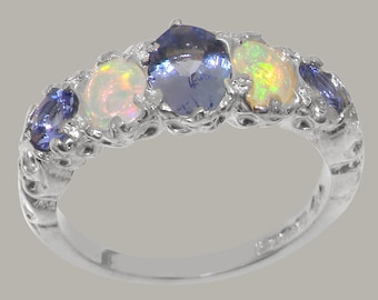 Weißgold Natürlicher Tansanit & Opal damen Bandring - anpassbar in 9K, 10K, 14K, 18K Gelb-, Rosé- oder Weißgold oder Platin