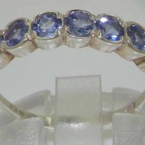Dainty Solid 10K White Gold Vibrant Natural Tanzanite Wave Half Eternity Ring - Customizable 9K,10K,14K,18K Yellow, Rose or White Gold