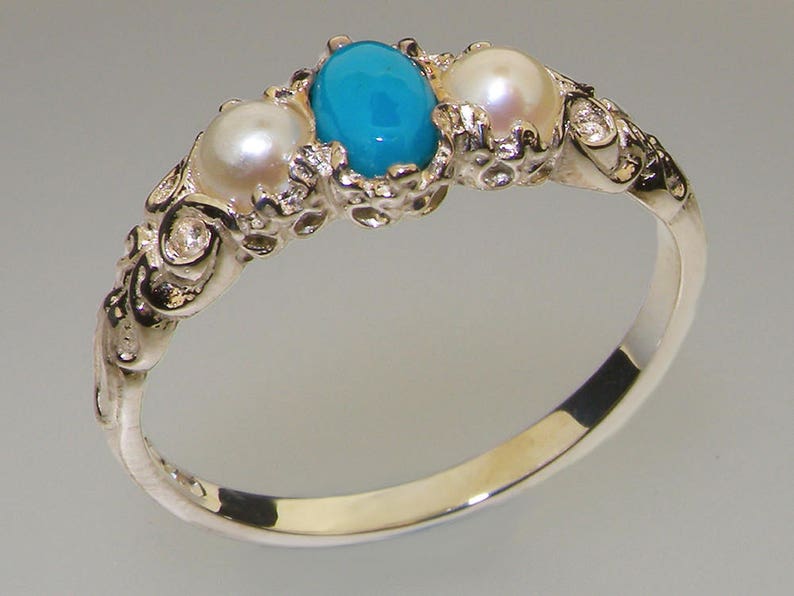 LetsBuyGold 10k White Gold Real Genuine Opal and Turquoise Womens Band Ring LetsBuyGold 10k White Gold Real Genuine Opal and Turquoise Womens Band Ring