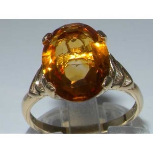 Elegant Large 6ct Natural Citrine 9K English Yellow Gold Engagement Ring, Modern Solitaire Ring, Cocktail Ring - Customize:14K,18K Gold